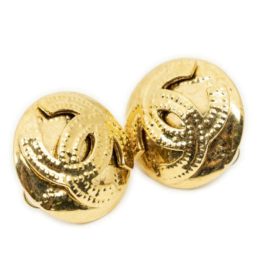 Chanel CC Logo Round Clip Type Earrings Gold Plated