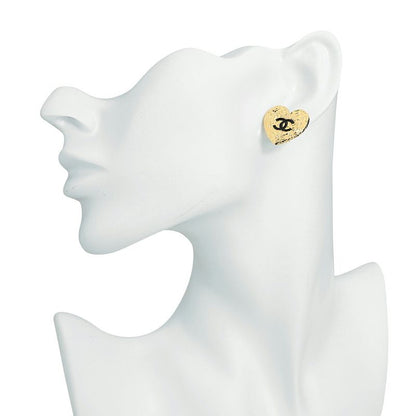 Chanel Earrings Heart Motif Earrings Gold/black