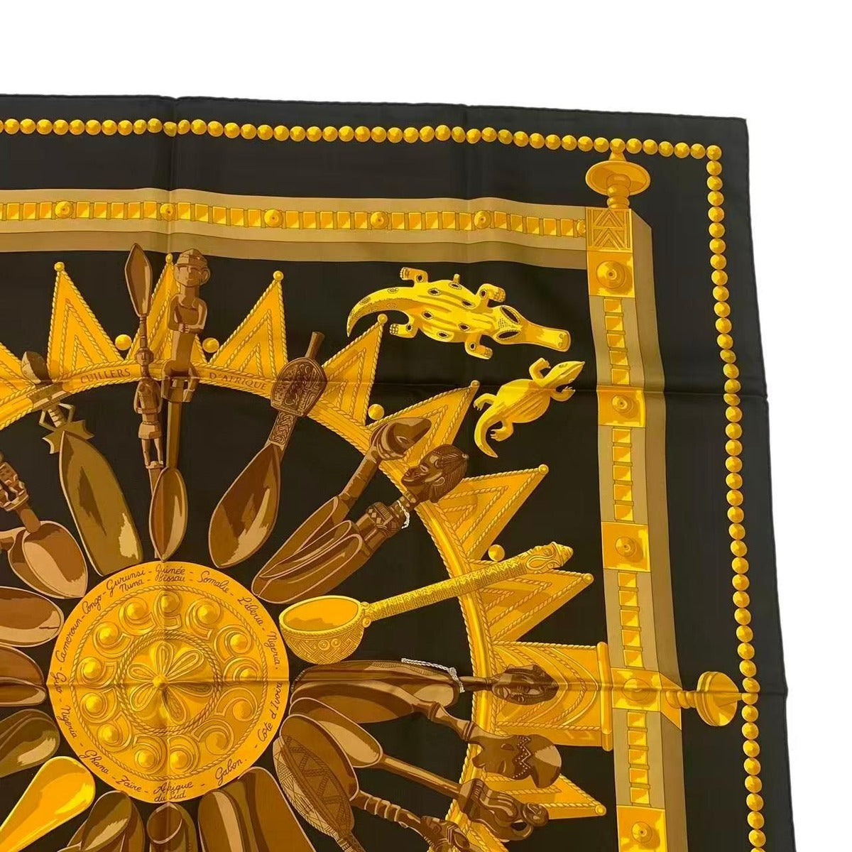 Hermes Carre 90 Silk Scarf Cuillers D'afrique Black — view 3