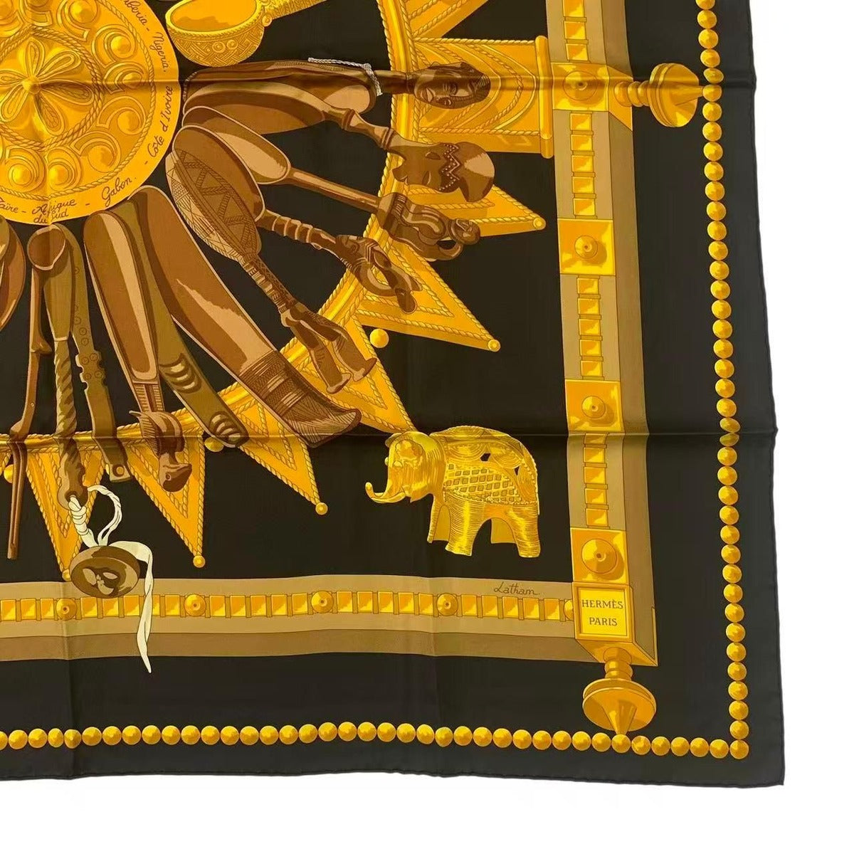 Hermes Carre 90 Silk Scarf Cuillers D'afrique Black — view 5