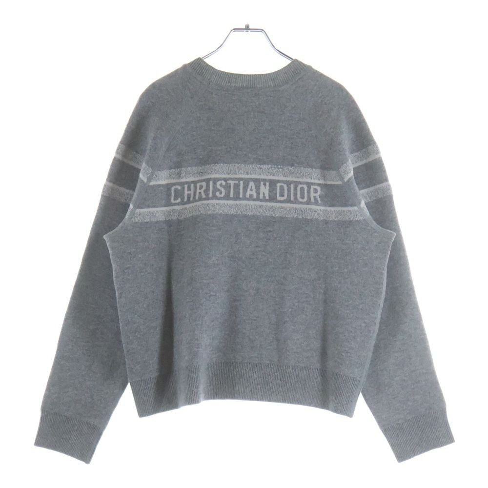 Dior Reversible Blue Logo Crew Neck Cashmere Knit Sweater Gray