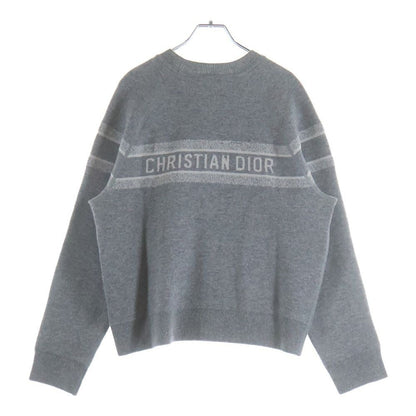 Dior Reversible Blue Logo Crew Neck Cashmere Knit Sweater Gray