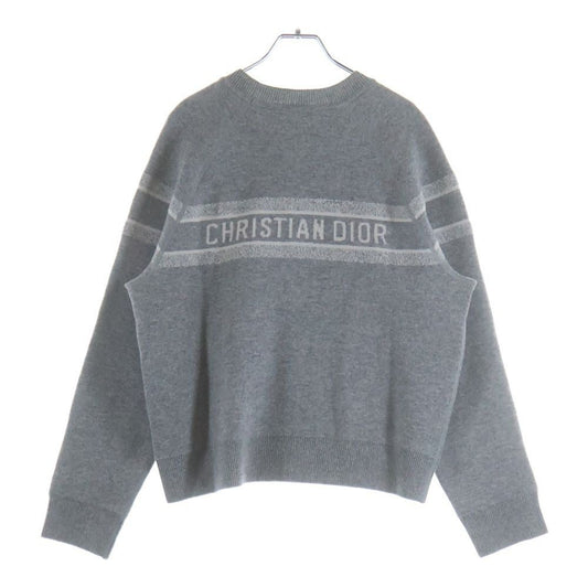 Dior Reversible Blue Logo Crew Neck Cashmere Knit Sweater Gray