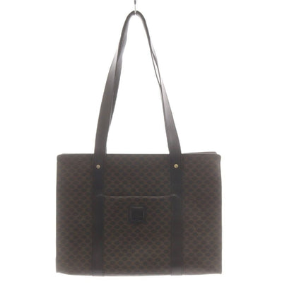 Celine Macadam Pattern Tote Shoulder Bag Leather Brown Black
