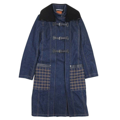 Hermes Shearling Leather Color 2-Way Long Coat 34 Indigo Blue