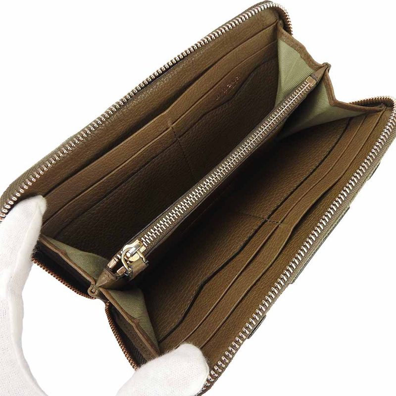 Bulgari Long Wallet B-zero1 Canvas Leather Brown Khaki B-zero1 Round Zipper