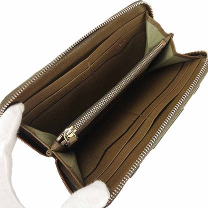 Bulgari Long Wallet B-zero1 Canvas Leather Brown Khaki B-zero1 Round Zipper