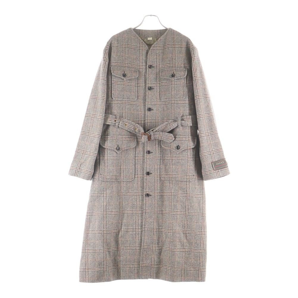 Gucci Wool Check Pattern No Color Long Coat Brown