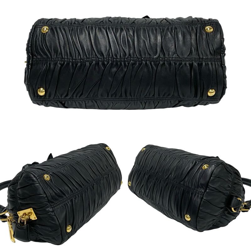Prada Logo Hardware Ribbon Motif Leather Gathered