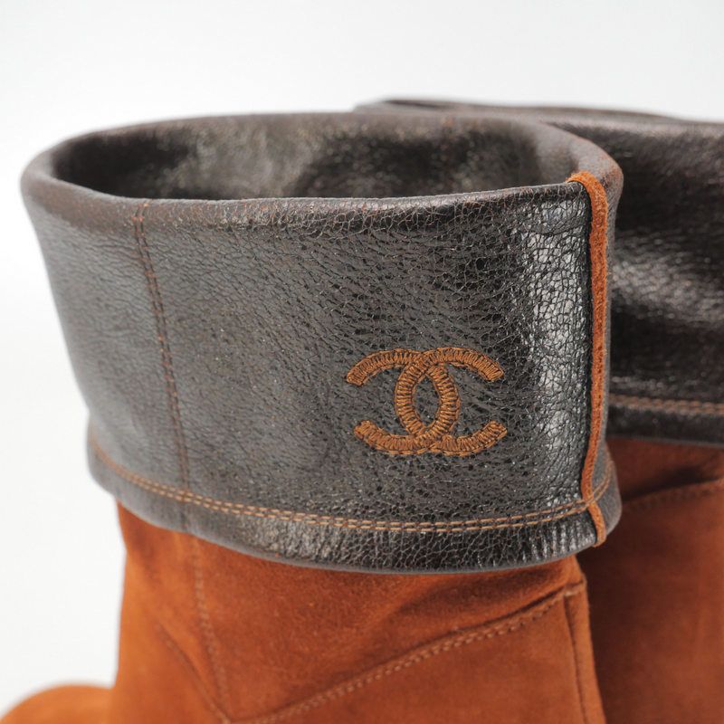 Chanel Boots Size 37C Middle Boots CC Logo Coco Mark Suede Shoes Made In