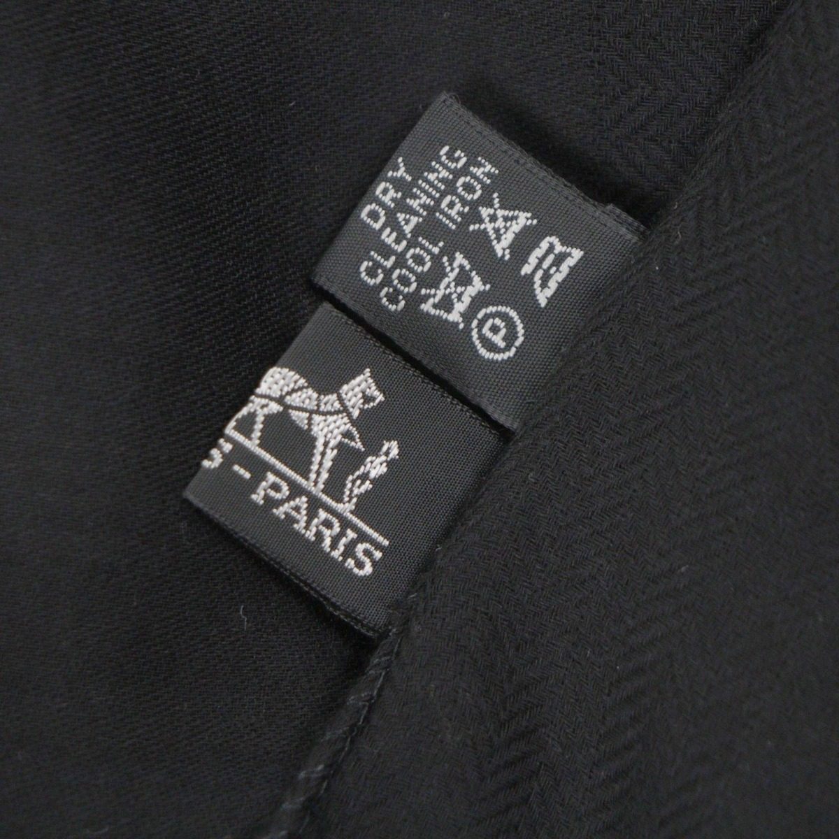 Hermes Cashmere Wool H Logo Large Scarf with Fringe Shawl Black — view 6
