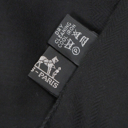 Hermes Cashmere Wool H Logo Large Scarf with Fringe Shawl Black — view 6