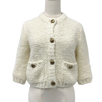 Prada Top White Gold Bou Cles Mohair Cardigan Logo Knit