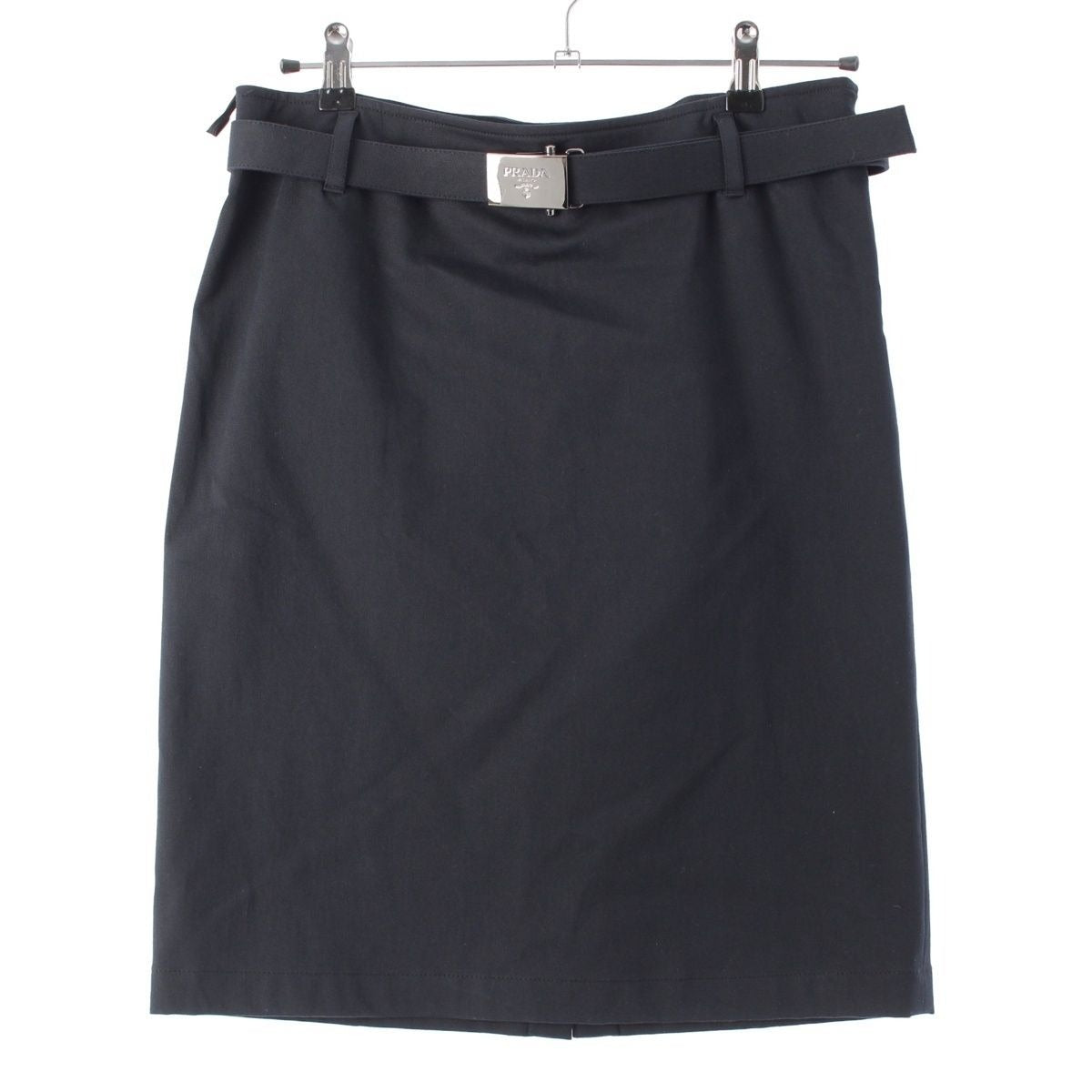 Prada Logo Belt Skirt Knee Length Navy 42