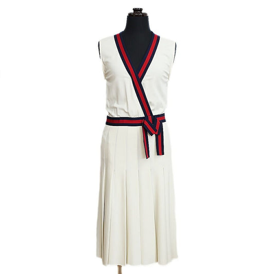 Gucci Dress Sherry Ribbon Pleats Ivory XS Sleeveless Skirt