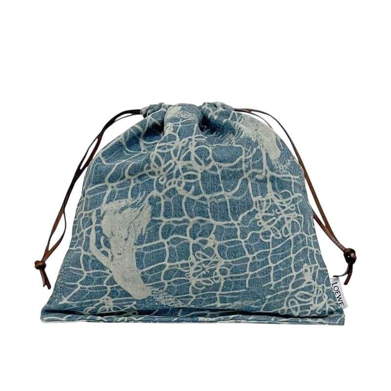 Loewe Draw String Pouch Light Blue Paurazibiza Clutch Bag Denim