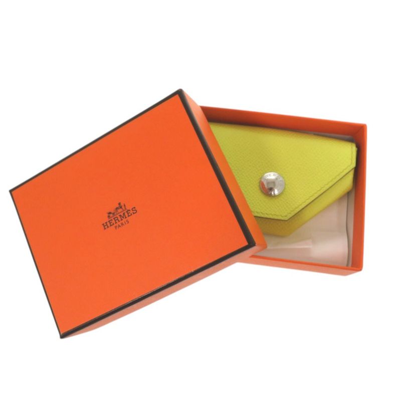 Hermes Le Van Cattle Coin Case Epson Lime Stamped Q Coin Purse 0448 Hermes