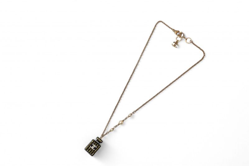 Chanel Necklace Pendant Chanel Coco Mark Bottle Motif Rhinestone Gold Black