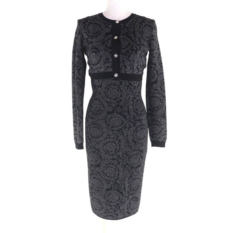 Versace 2023 Medusa Barocco Lurex Knit Cardigan Cami Dress