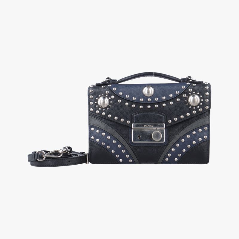 Prada Studded Crossbody Black And Navy Saffiano Leather Bt0970180