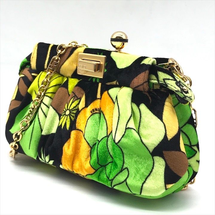 Fendi Items Peekaboo Click Velvet 2-Way Chain Shoulder Bag Green