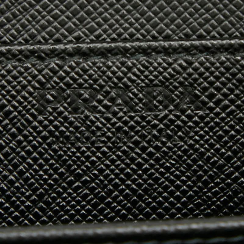 Prada Triangle Logo Plate Coin Case Card Case Shoulder Wallet Black Saffiano