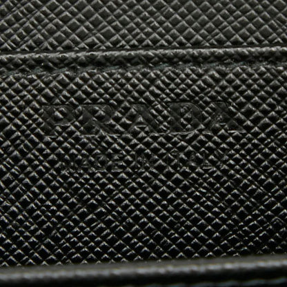 Prada Triangle Logo Plate Coin Case Card Case Shoulder Wallet Black Saffiano