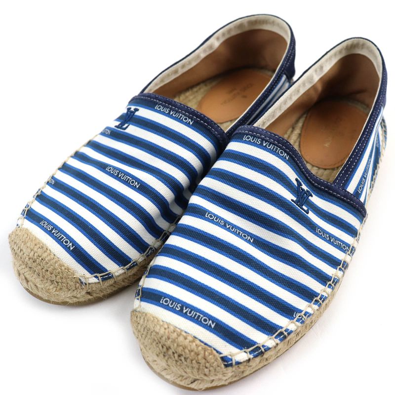 Louis Vuitton LV Logo Embroidery Striped Pattern Partially Suede Espadrilles