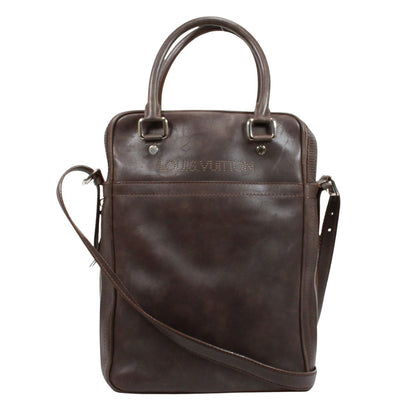 Louis Vuitton Porte Document Vertical Leather Brown Shoulder Bag Silver