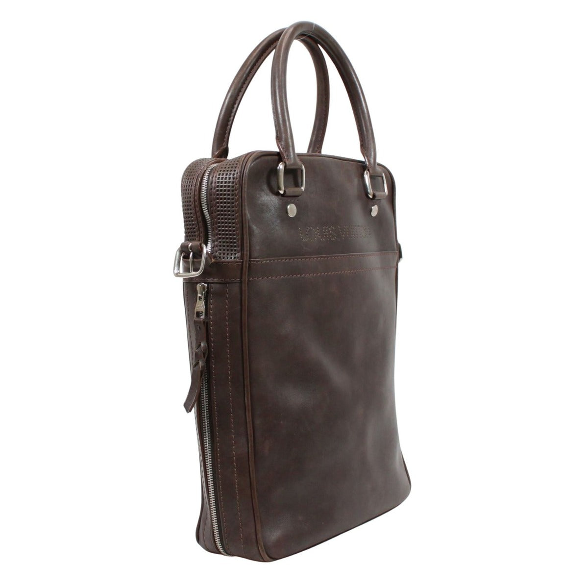 Louis Vuitton Porte Document Vertical Leather Brown Shoulder Bag Silver — view 2