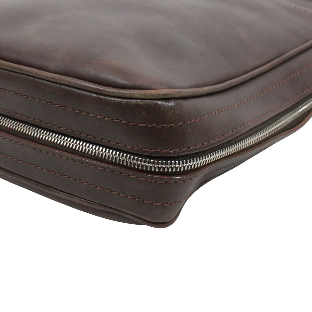Louis Vuitton Porte Document Vertical Leather Brown Shoulder Bag Silver — view 5