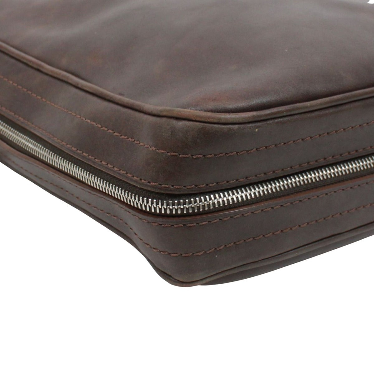 Louis Vuitton Porte Document Vertical Leather Brown Shoulder Bag Silver — view 6