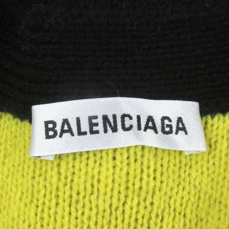 Balenciaga 555280 Wool Jacquard Logo Oversized Knit Cardigan Black S Made In