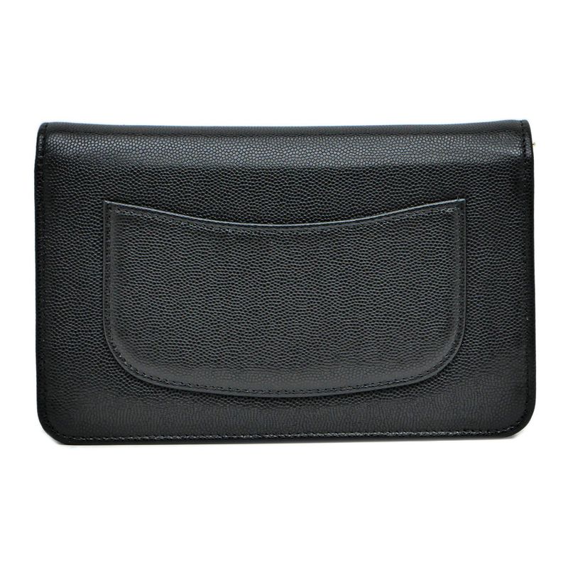 Chanel Chain Wallet Ap4653 Grained Shiny Calfskin Black Gold Hardware