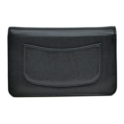 Chanel Chain Wallet Ap4653 Grained Shiny Calfskin Black Gold Hardware