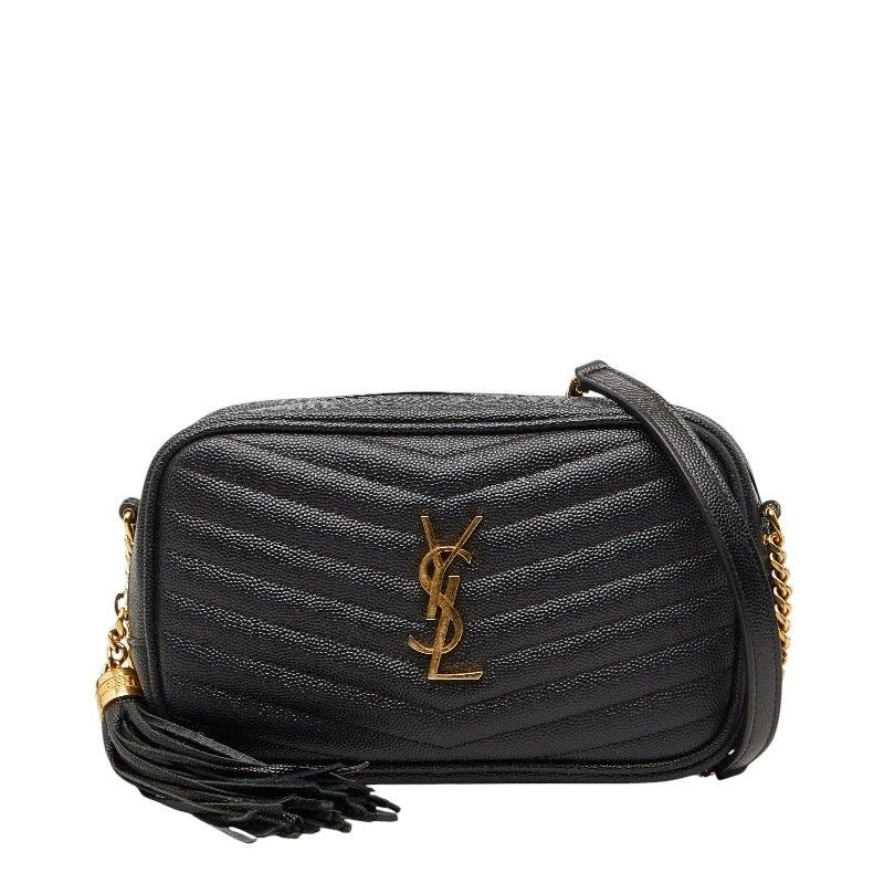 Saint Laurent YSL Logo Tassel Chain Shoulder Bag Black Leather