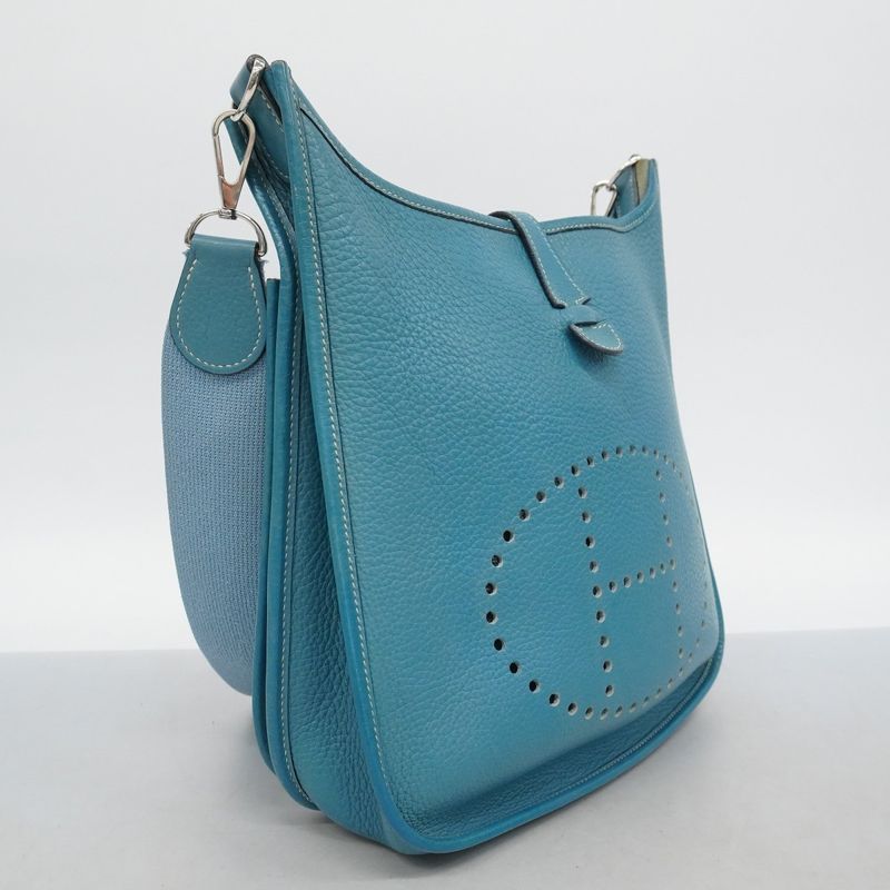 Hermes Shoulder Bag Evelyn 2PM Taurillon Cles Mance Blue Jean Silver Hardware