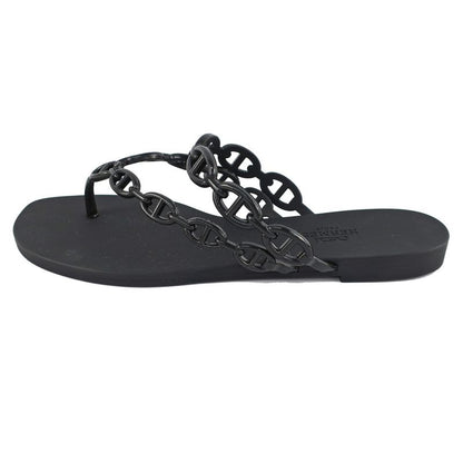 Hermes Island Sandals Chaine D'ancre Black Rubber Size 36