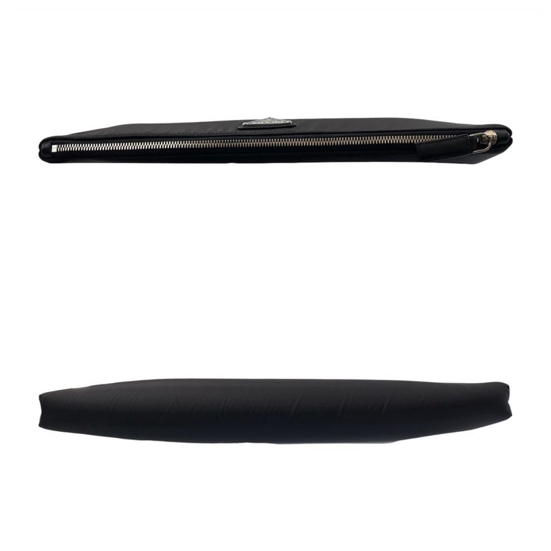 Prada Tessuto Triangle Logo Plate Black Silver Hardware Nylon Clutch Bag Second