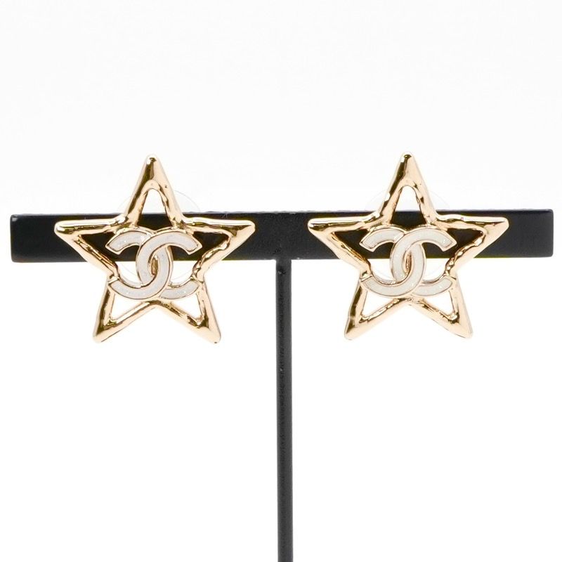 Chanel Earrings Earring Gold White Coco Mark Star