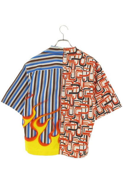 Prada Ucs319 S182 1R7Y Double Match Flame Stripe Short Sleeve Shirt Men's S