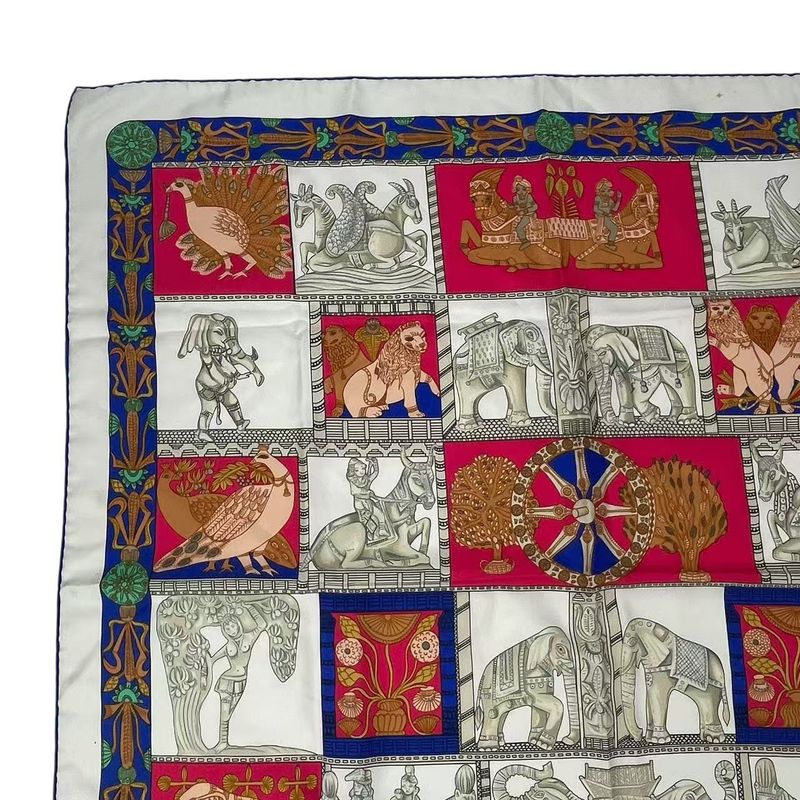 Hermes Silk Scarf Carre 90 Torana White