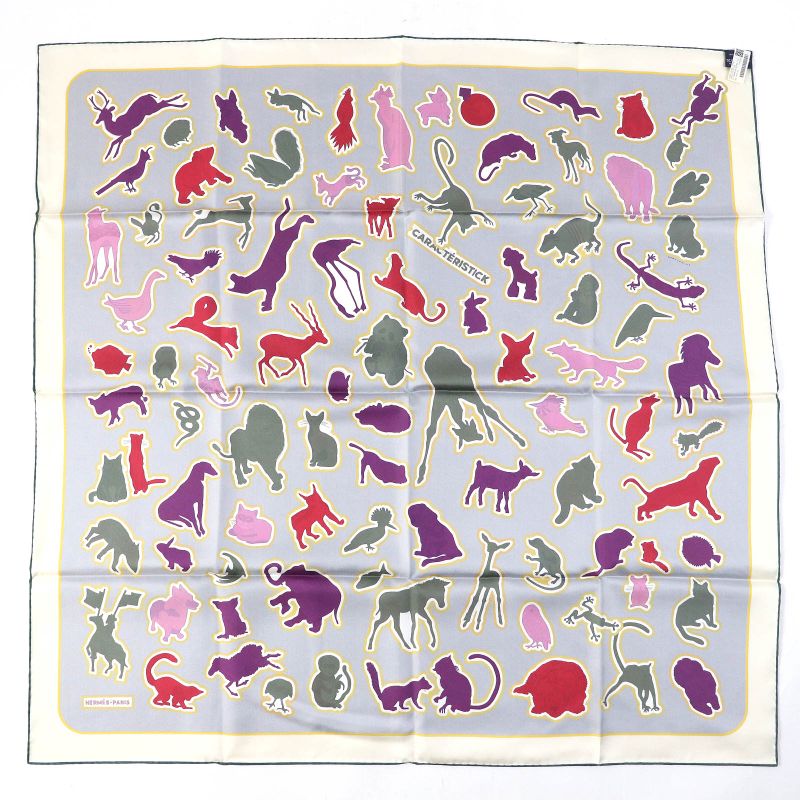 Hermes Double FACE Caracteristick 100% Silk Caban/rose/multico Carré 90 Scarf