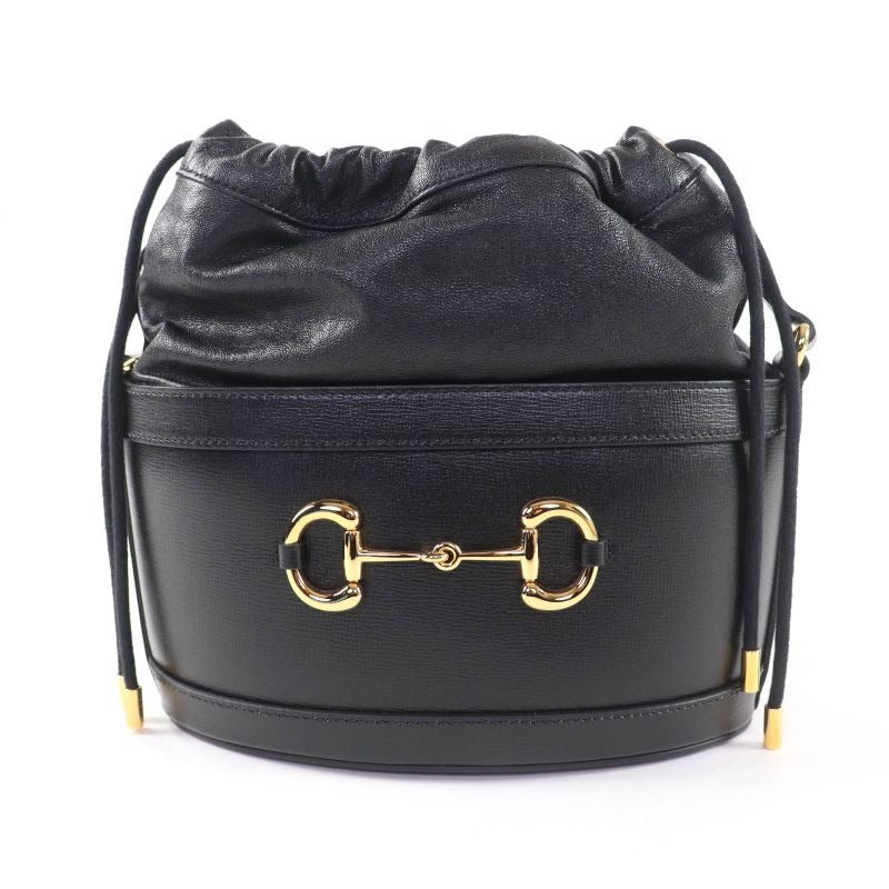 Gucci Hosebit Leather Bucket Bag Shoulder Black Gold Hardware