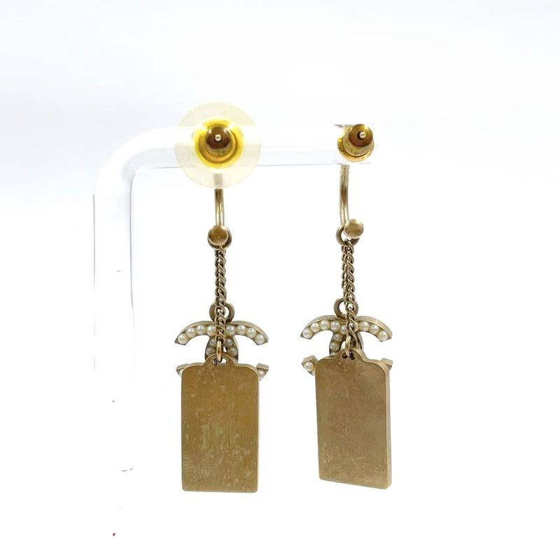 Chanel Plate Logo Catch Broken On One Side GP Gold Earrings