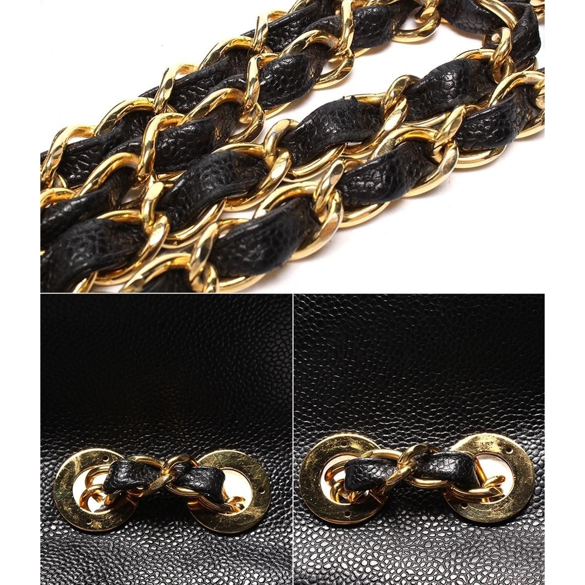 Chanel Chain Shoulder Bag Double Gold Caviar Leather — view 8