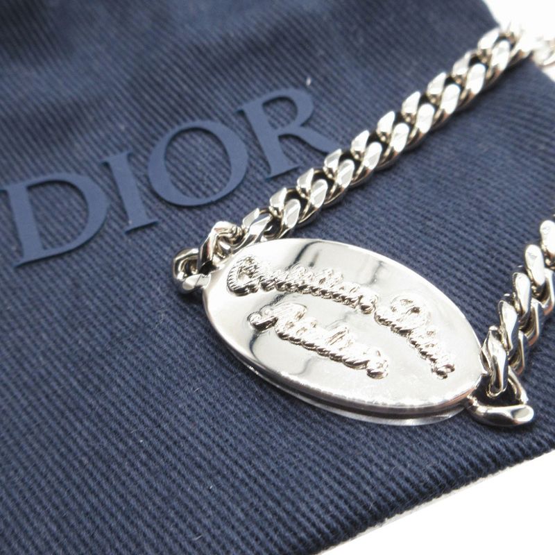Christian Dior Plate Shape Atelier Logo Metal Silver Chain Bracelet 0102