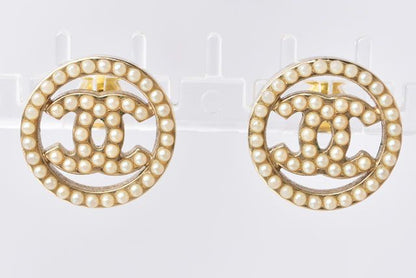 Chanel Earrings Chanel Circle Motif Logo Pearl Gold