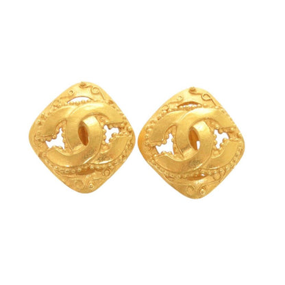 Chanel Vintage CC Logo Metal Gold Earrings
