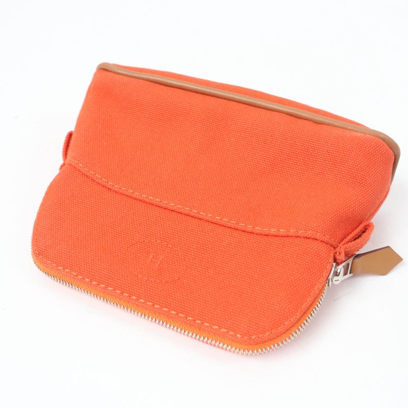 Hermes Bolide Pouch Mini Silver Hardware H Logo Canvas Pouch Orange With Box